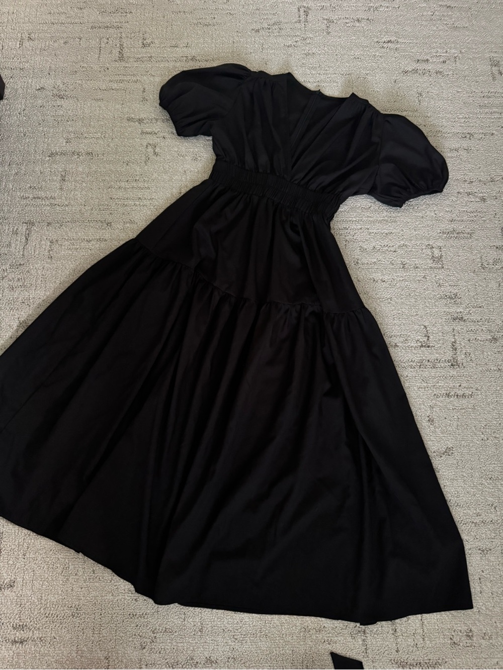 Black Puff-Sleeve Tiered Maxi Dress